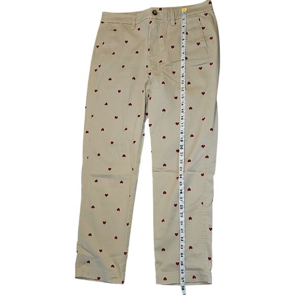 J. Crew High Rise Cream Pants with Red Heart Pattern - Picture 3 of 8